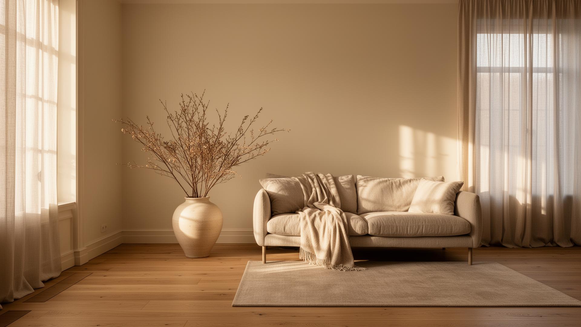 A calm, sunlit Scandinavian living room